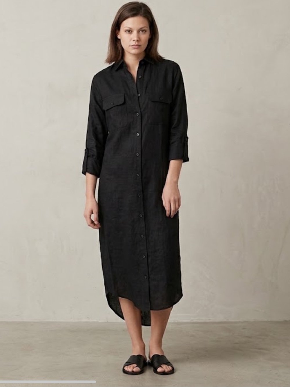 Emily Phillips Girlfriend Button Down Midi Shirt Dress Black Cotton Nashville US